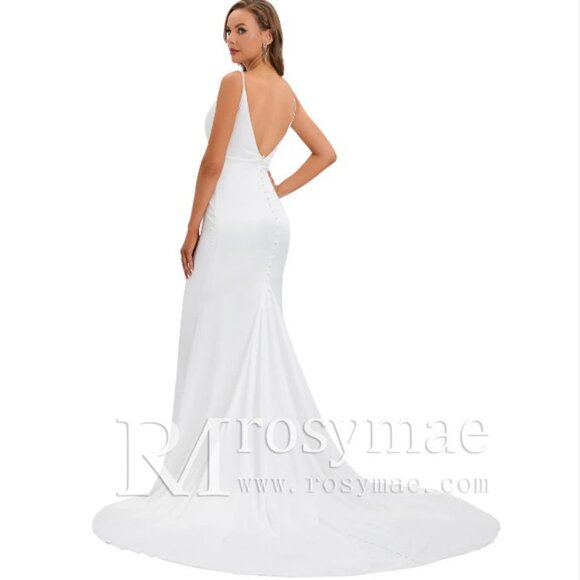 Rosymae V-Back Stretch Mermaid Sleek Wedding Dress Bridal Gown - NWT - Picture 7 of 10